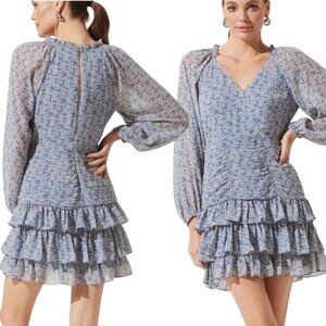 ASTR The Label Tiered Ruffle Floral Dress Sz.S Powder Blue Romantic Coquette